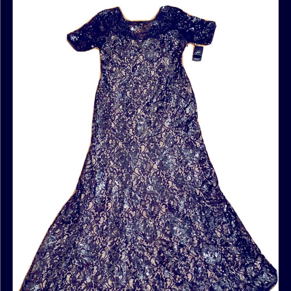 New Black Long Elegant Ladies Dress. Size 14. V shape in the back .